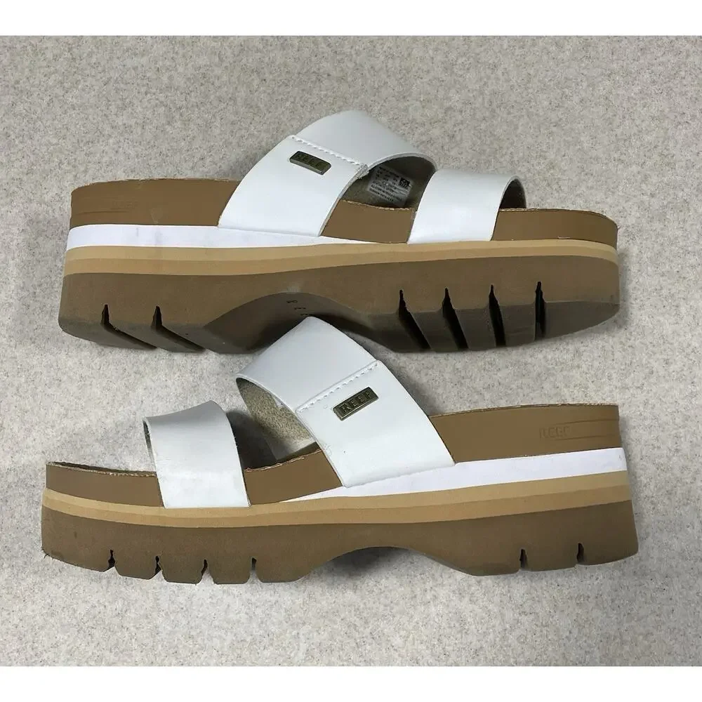 Reef Cushion Vista Hi Sandals White/Brown -Cork Women’s Size 7 -Summer Wear -EUC